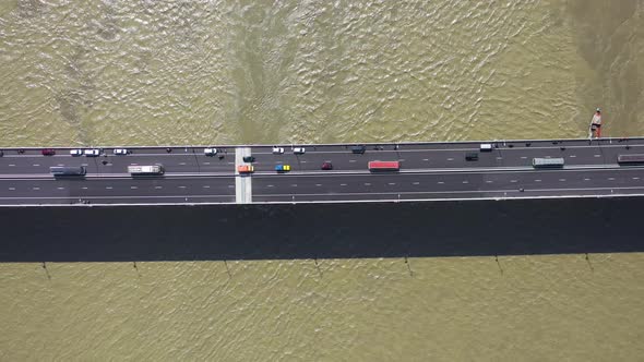 Aerial view of Padma bridge, over the Padma river by day, Dhaka, Bangladesh.