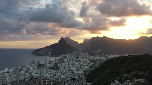 Sunset sky at Rio de Janeiro Brazil. Landmark of coast city. Tropical travel