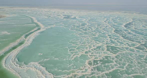 Aerial view of Dead Sea shoreline in Negev, Israel.