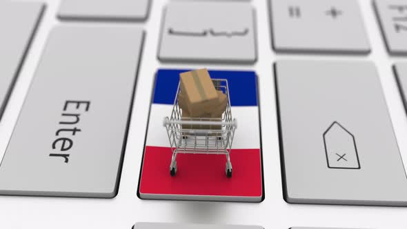 Key with Flag of France and Shopping Cart with Boxes