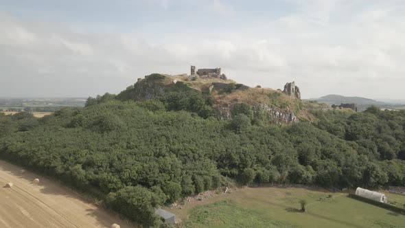 Countryside Fields On Historical Rock Of Dunamase Ruins In Dunamaise, Ireland. - Aerial Drone Shot