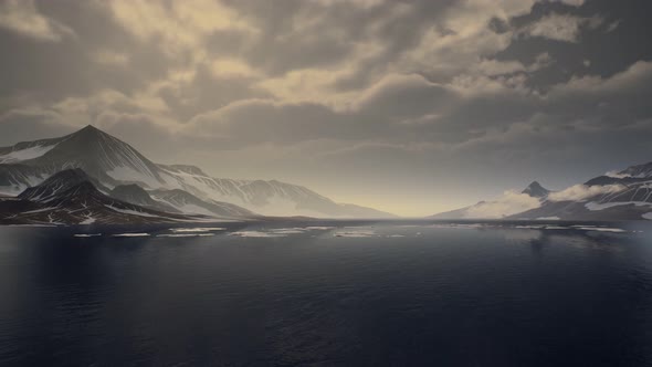 Mountains Covered with Ice in Antarctic Landscape alt