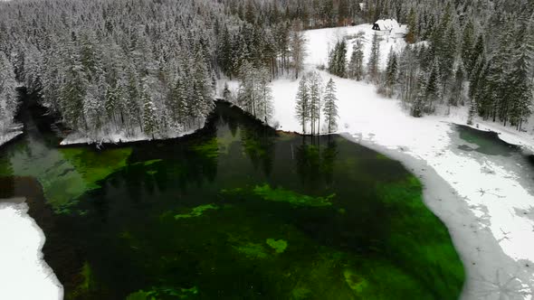 Beautiful view on an Lake with Mountains in Schiederweiher in Upper Austria Drone Video