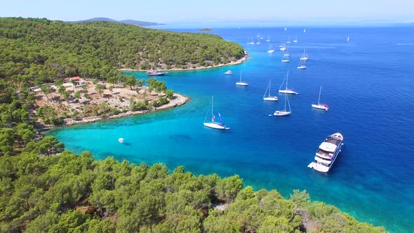 Aerial view of boats in sea