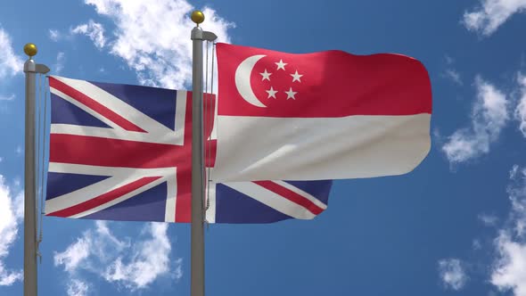 United Kingdom Flag Vs Singapore Flag On Flagpole