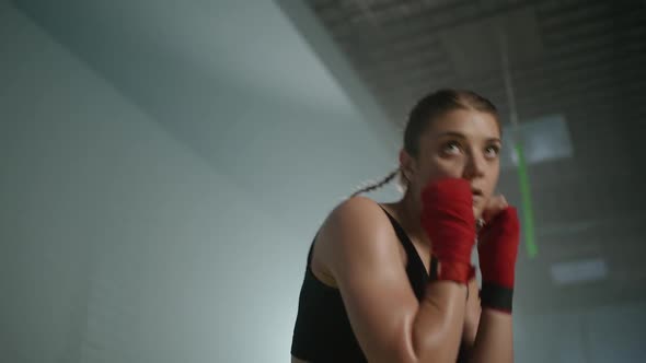 Woman Power Young Female Fighter Trains His Punches Training in the Boxing Gym Female Trains a