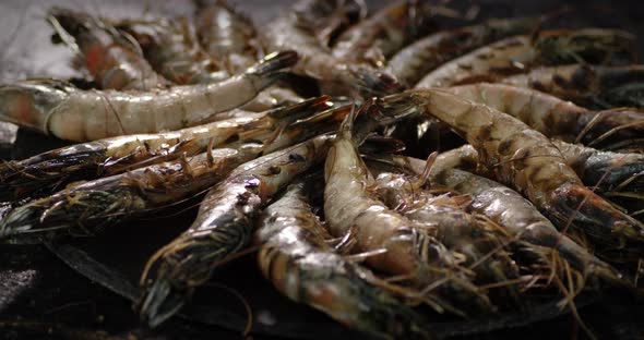 Raw Shrimps on a Stone Board Rotate 