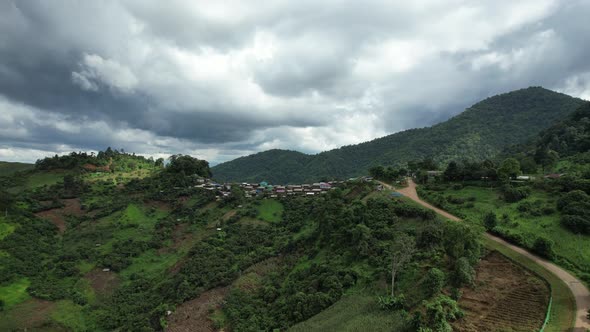 Aerial view of Pa kha village,  Houses in valley, Chiang Mai, Thailand by drone