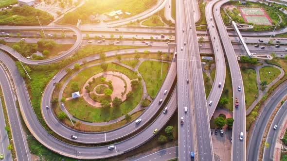 4K : Aerial Hyperlapse drone view of highway multi-level junction road.