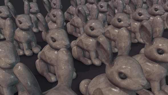 A Lot Of Mini Bunny Statues In A Row Hd