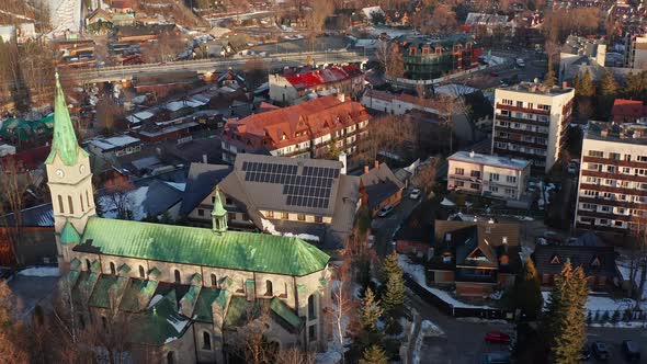 Sanctuary Of The Holy Family Catholic Church With Residential Houses And Buildings In Krupowki, Zako