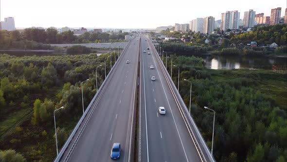 Aerial Photography Road Bridge Highway Cars Driving Road Shooting From Height