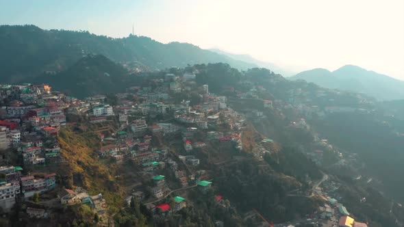 Aerial view of a township on mountain top, India.