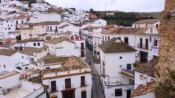 The beautiful village of Setenil de las Bodegas, Provice of Cadiz, Andalusia, Spain. Skyline from Mi