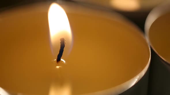 Calm Hypnotic Candle Flame Burning in Darkness, Romantic Atmosphere, Relax