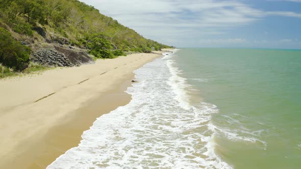 Aerial, Gorgeous View On Empty Ellis Beach In Cairns, Queensland, Australia