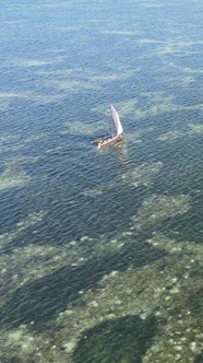 Vertical Video Boats in the Ocean Near the Coast of Zanzibar Tanzania