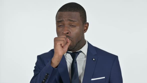 Sick African Businessman Coughing White Background