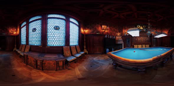 VR 360 Old Vintage Billiards Room Interior alt