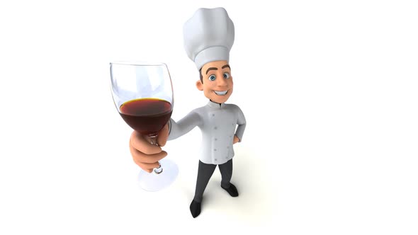 Fun 3D cartoon chef with a glass of wine alt