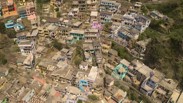 Devprayag, India, alakananda and bhagirathi holy rivers mix to become ganges, 4k aerial drone view