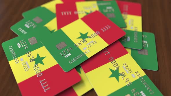 Pile of Credit Cards with Flag of Senegal