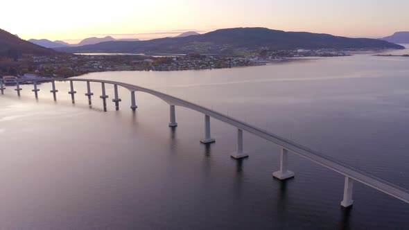 A Huge Box Girder Bridge over Tresfjord in Norway at Sunset