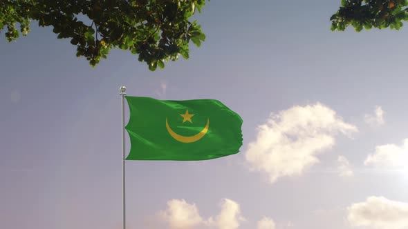 Mauritania Flag With  Modern City 