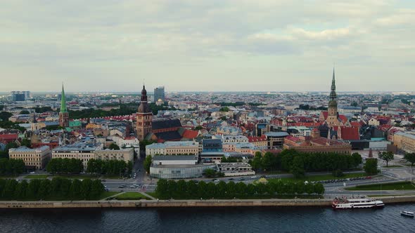 Aerial Footage of Riga Stunning View of the Capital of Latvia Daugava River