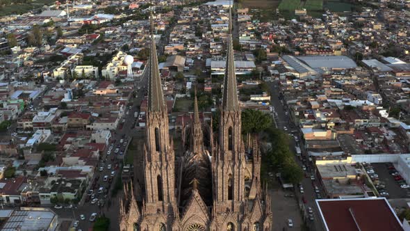 AERIAL: Zamora, Michoacan, Mexico, Catedral, Santuario (Descending)