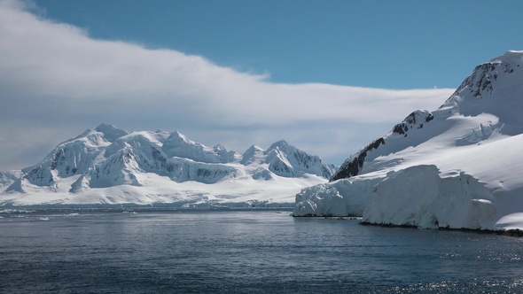 Arctic landscape with mountains, icebergs and glaciers. Climate Change and Global Warming