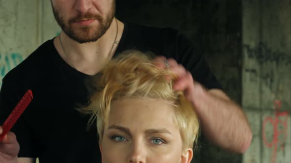 The Master Does a Hairdress To a Blond Girl