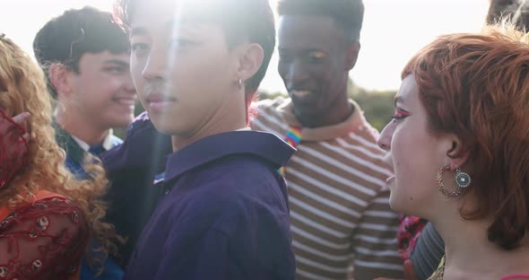 Happy young people dancing outdoor at festival event