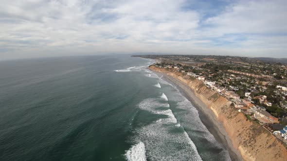 Solana Beach California Coastline Aerial View Flying Towards Fletchers Cove