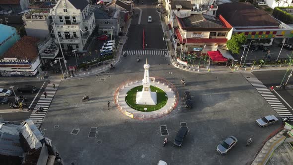 Aerial view of Tugu Jogja or Yogyakarta Monument, Indonesia.