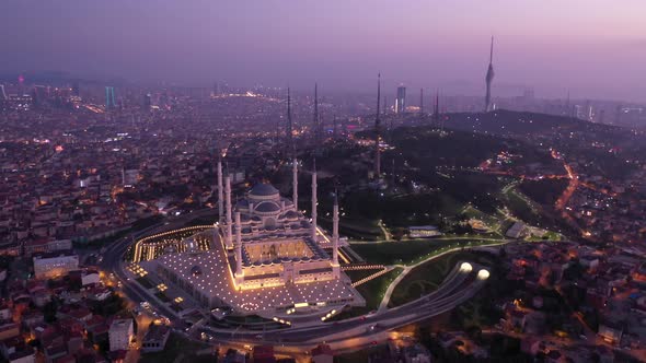 Aerial Drone View of Istanbul Camlica Mosque and Bosphorus, Biggest Mosque in Europa 03