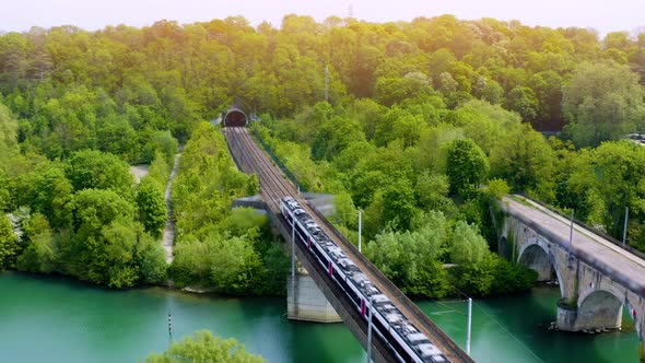 Tunnel entrance of high speed train track - aerial 