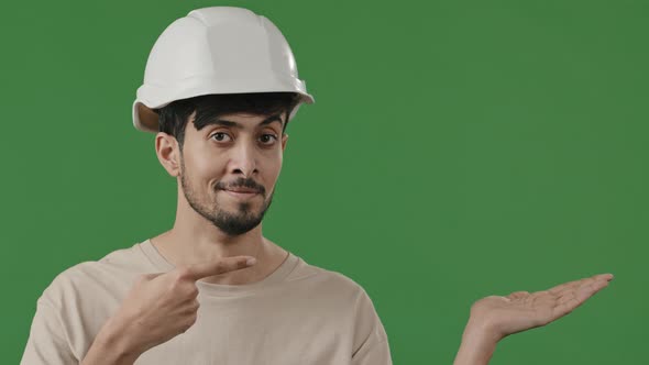 Portrait Confident Arabian Man Mechanic Male Engineer Wear Special Safety Helmet Looking at Camera