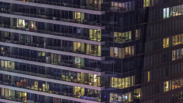 Windows Lights in Modern Office and Residential Buildings Timelapse at Night