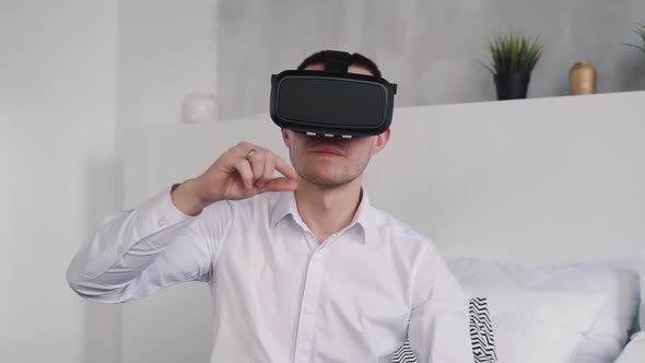 Confident Man in Vr Helmet Making Gesture By Hands