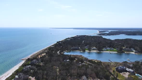 Luxury living district near Atlantic ocean, high altitude aerial view