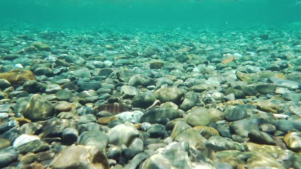 Slow Motion Limpid Fresh Clean River Water and Rocks in Quebec, Canada