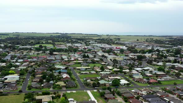 AERIAL ARC Over Town Center Of Drysdale, Victoria