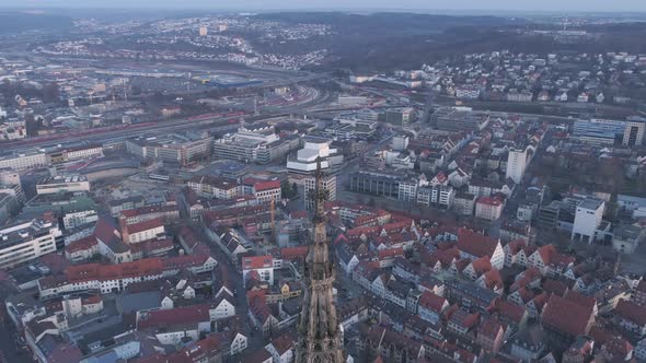 Drone flying around the Ulm Minster Tower