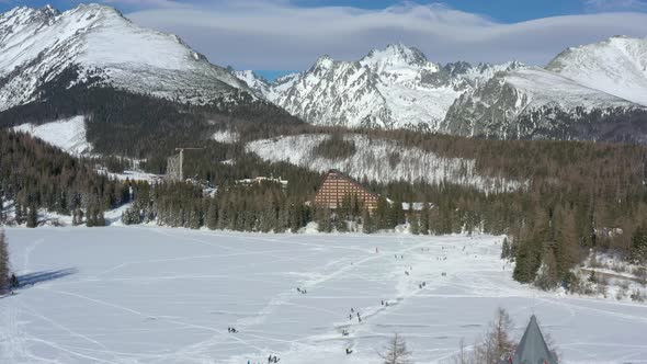 Aerial view of Strbske pleso in Tatras in Slovakia