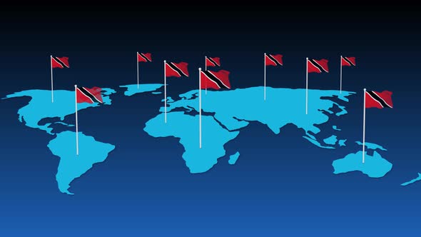 Trinidad And Tobago National Flag Fly On Earth Map Animation