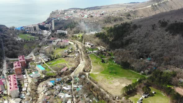 Flying over the mountain village.