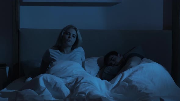 Night Insomnia Sleep Disorder Tired Woman Bed Man