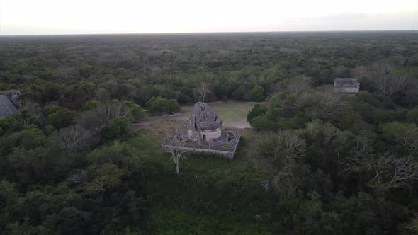 Amazing ruined Mayan Observatory seen from the air
