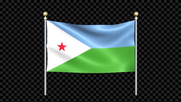 Flag Of Djibouti Waving In Double Pole Looped